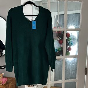 New crushed Green V-Neck Women's Sweater dress large